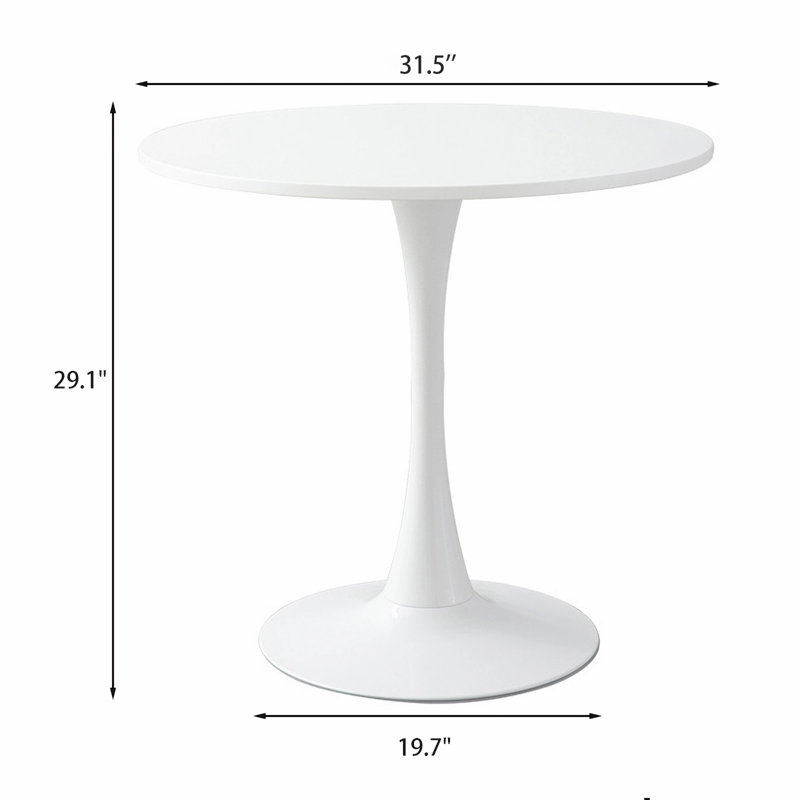 Table de salle à manger ronde 31,5 po, meubles de salle à manger robustes, H 22 po x L 31 po x l 31 po, Blanc