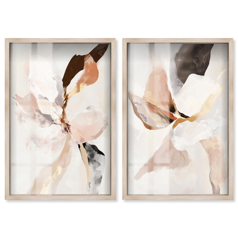 Moonscape Duo Shadowbox Print Abstract Boho Art Set by Art Remedy, Black Frame, 10 x 15, 55" H x 37" W, Blonde Frame