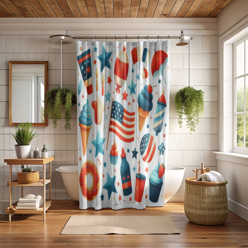 Rideau de douche standard 1 pièce Cisnero Stars & Stripes, H 74 po x l 40 po