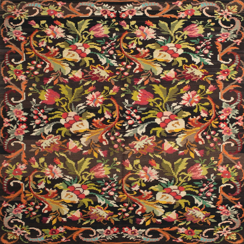 Tapis floral brun / beige, Carré 6 pi