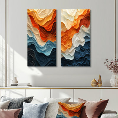 Orange et bleu Biomorphism Organic Forms I - Biomorphism Wall Art, ensemble de 2 pièces