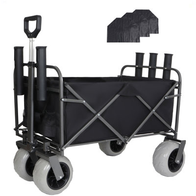 Fishing Cart With Rod Holders,Beach Wagon With Big Wheels For Sand 500Lbs Capacity - All Terrain Steel Frame Utility Cart With 9" Pneumatic Tires,Strap With Multiuse Bag