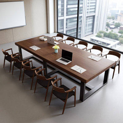 Rectangular Solid Wood Conference Table with Iron Base by 17 Stories