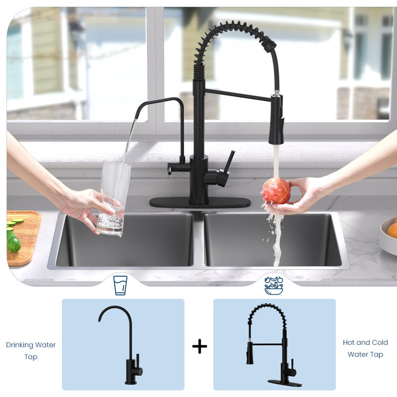 High Arch 2 Handle Faucet With Water Purifier, Matte Black