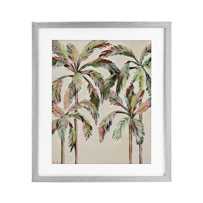Blushing Palm Tree Canopy Framed Print Under Glass, design by Dani Heyward