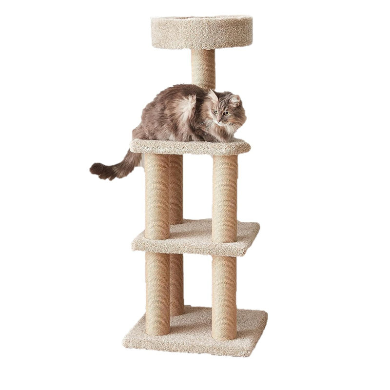 Centre d'activités d'escalade à plusieurs niveaux avec poteaux à griffes et plateforme, 1 unité (beige)