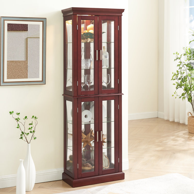 Ahriya Diapaly Dining Cabinet with Adjustable Shelves and Mirrored Back Panel, Cherry
