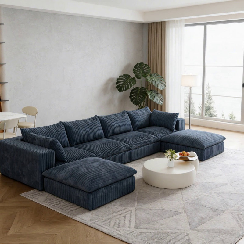 Canapé de 157,6 pouces avec tissu en velours côtelé, sièges profonds, coussins amovibles, sans assemblage et configurations pour différentes pièces