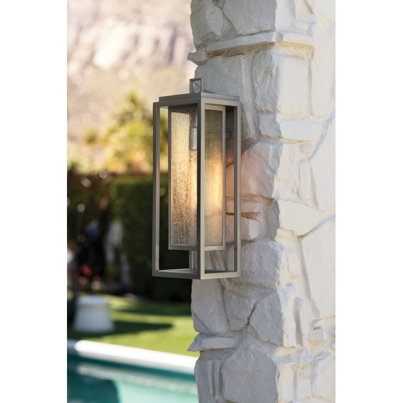 Republic Seeded Glass Outdoor Wall Mount Lantern, Satin Nickel, 20" H x 7" W x 6.75" D