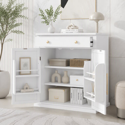 Freestanding Kitchen Pantry Cabinet with Faux Marble Top