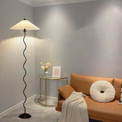 Lampe sur pied vintage en fer et tissu plissé