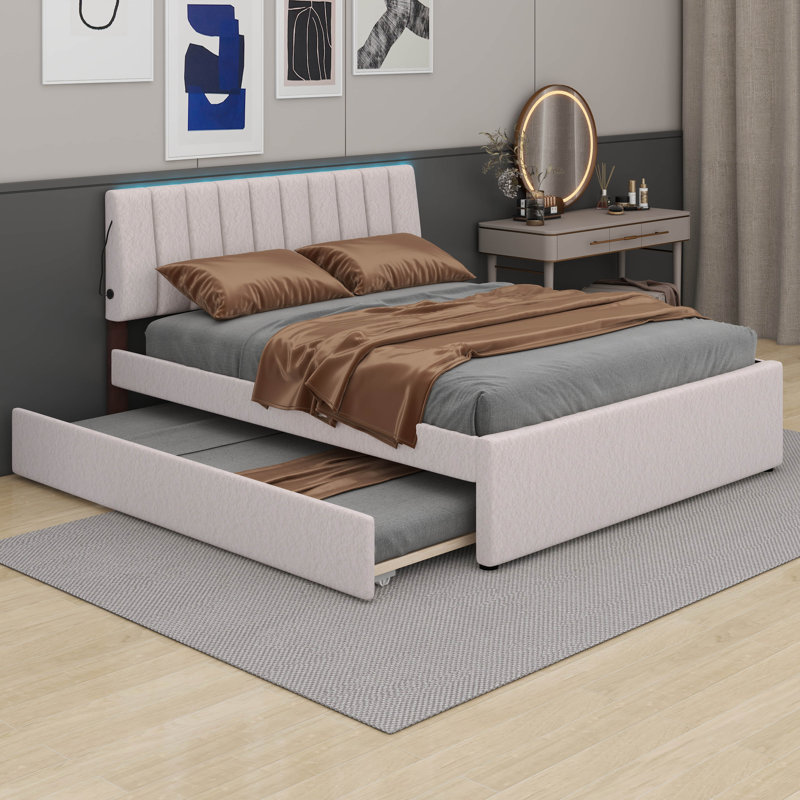 Lit plateforme tapissier Dotta, Beige, Grand