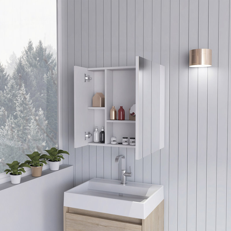 Pharmacie, quatre tablettes internes, porte double, Blanc