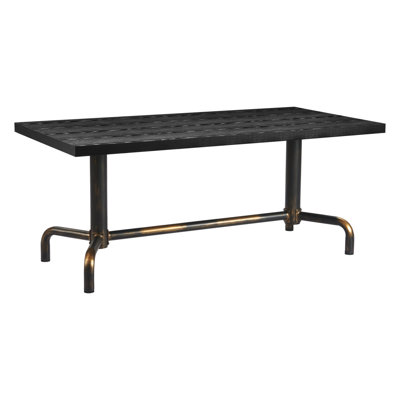 Table de salle à manger 71 "à tréteaux en bois noir et doré et acier