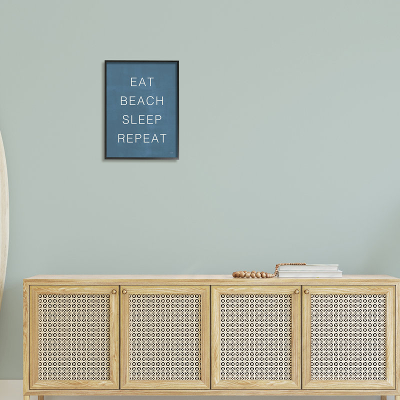 Eat Sleep Beach Répétition, H 16 po x l 16 po x P 1,5 po, Cadre noir
