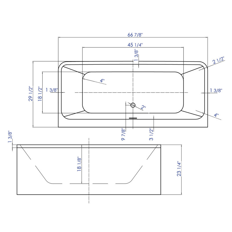 67'' x 29.4'' Freestanding Soaking Acrylic Bathtub