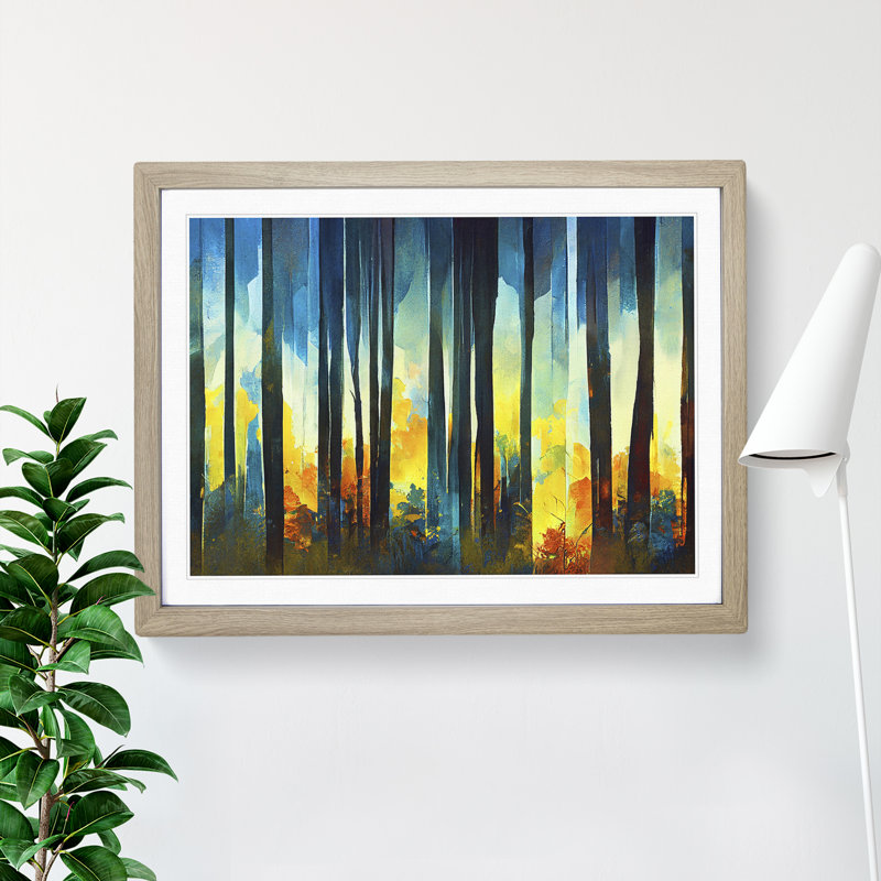 Ice Cool Abstract Forest Vol.5 - Single Picture Frame Painting, 46cm H x 64cm W x 2cm D, Oak