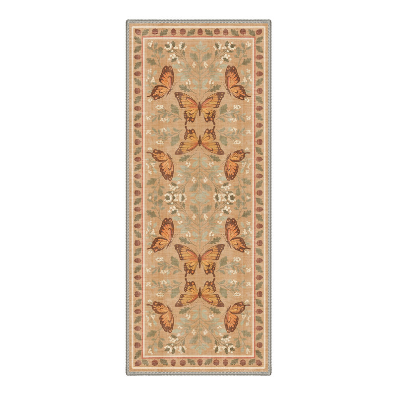 Monarchia Vintage Machine Washable Beige / Brown / Green Indoor Area Rug with Non-Slip Backing, Runner 2' x 6'