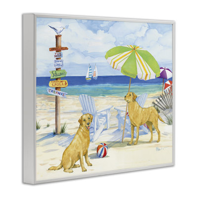 Retriever Dogs at Beach Framed Giclee Art by Paul Brent