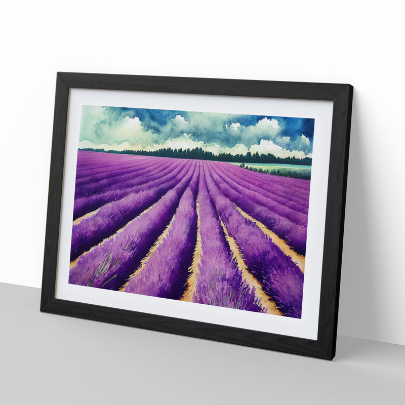 Lavender Field Watercolour Vol.5 - Single Picture Frame Print, Black Framed, 46cm H x 64cm W x 2cm D