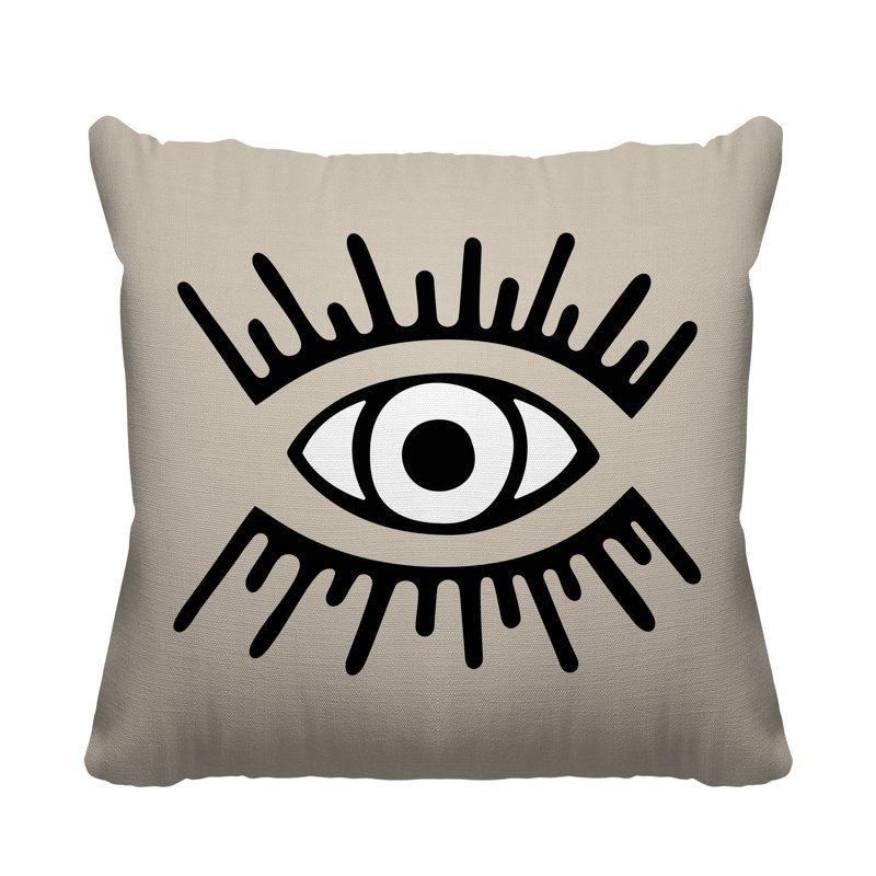 Coussin intérieur / extérieur Miranda Evil Eye, L 15 po x H 15 po, Beige