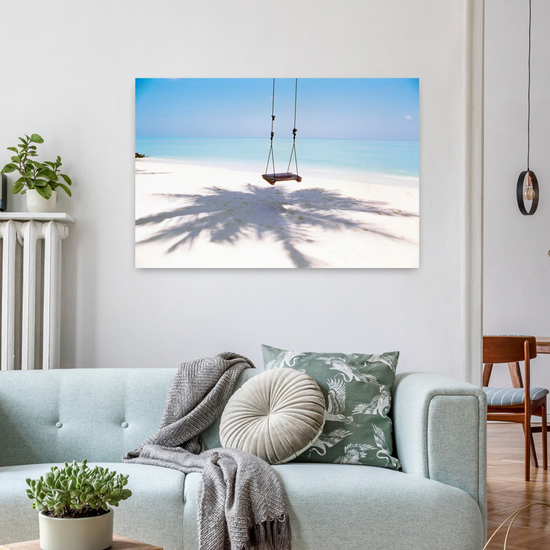 Plage balançoire et ombre de palmier sur sable abstrait palmier paysage art naturel, H 24 po x l 36 po
