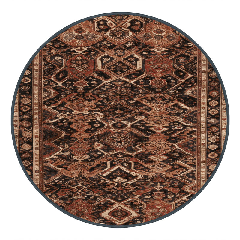 Machine Washable Turkish Brown Area Rug, Round 4'