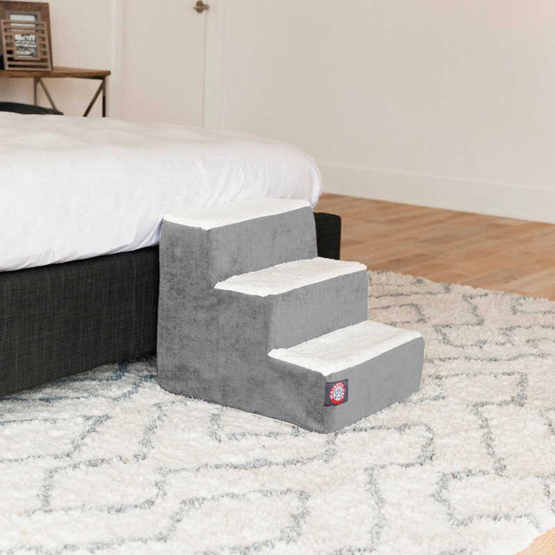 Vintage Gray 3-Step Pet Stairs with Cushioned Steps