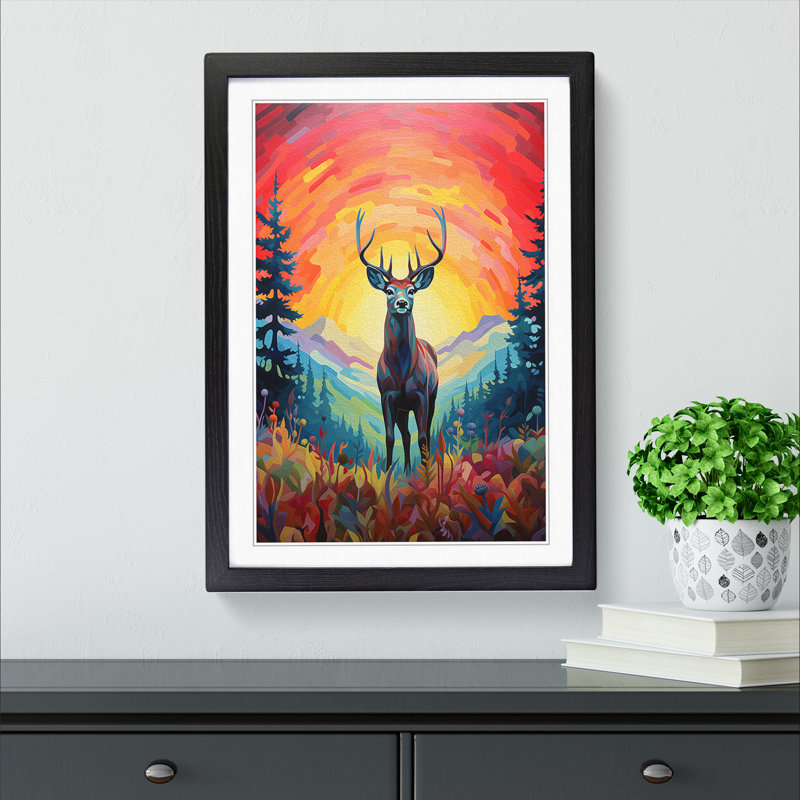 Deer Colour Field - Single Picture Frame Print on Wood, Black Framed, 64cm H x 46cm W