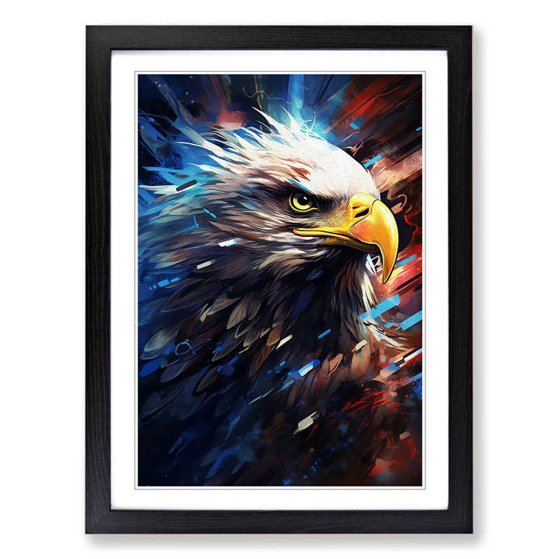 Eagle Futurism - Single Picture Frame Print on Wood, Black, 34" H x 25" W x 2" D
