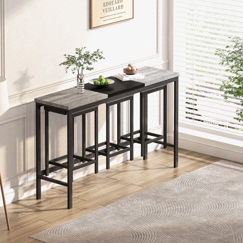 Ensemble de table d'extérieur rectangulaire L - 4 pièces 15 personnes Mikulski, Gris / Noir, Gris / Noir