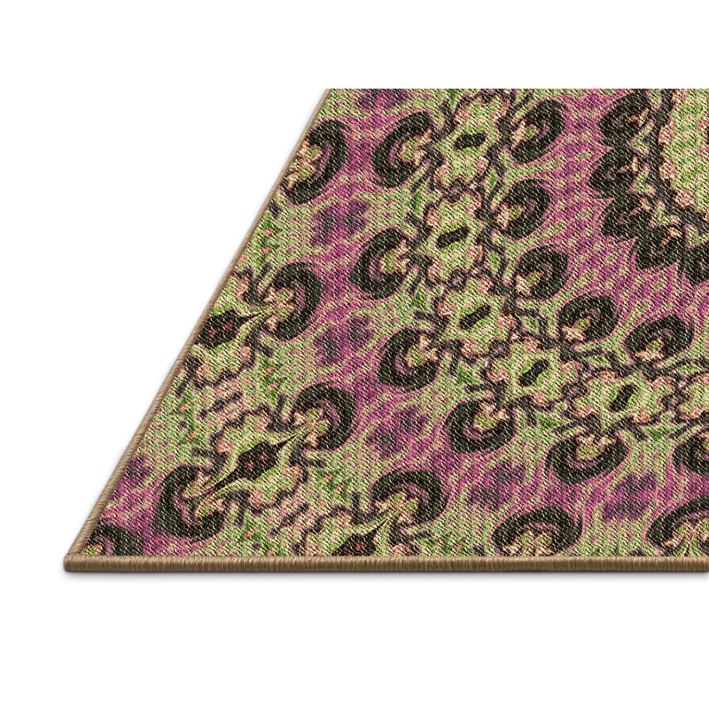 Vert floral/Tapis décoratif rose, Rectangle 8 pi x 12 pi