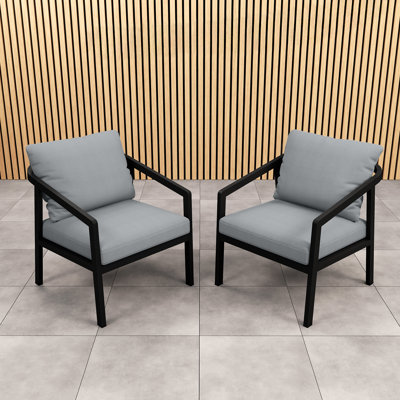2-Piece All-weather Aluminum Patio Chairs with Thick Cushions, Rust-resistant for Garden, Deck, Balcony, Porch & Backyard