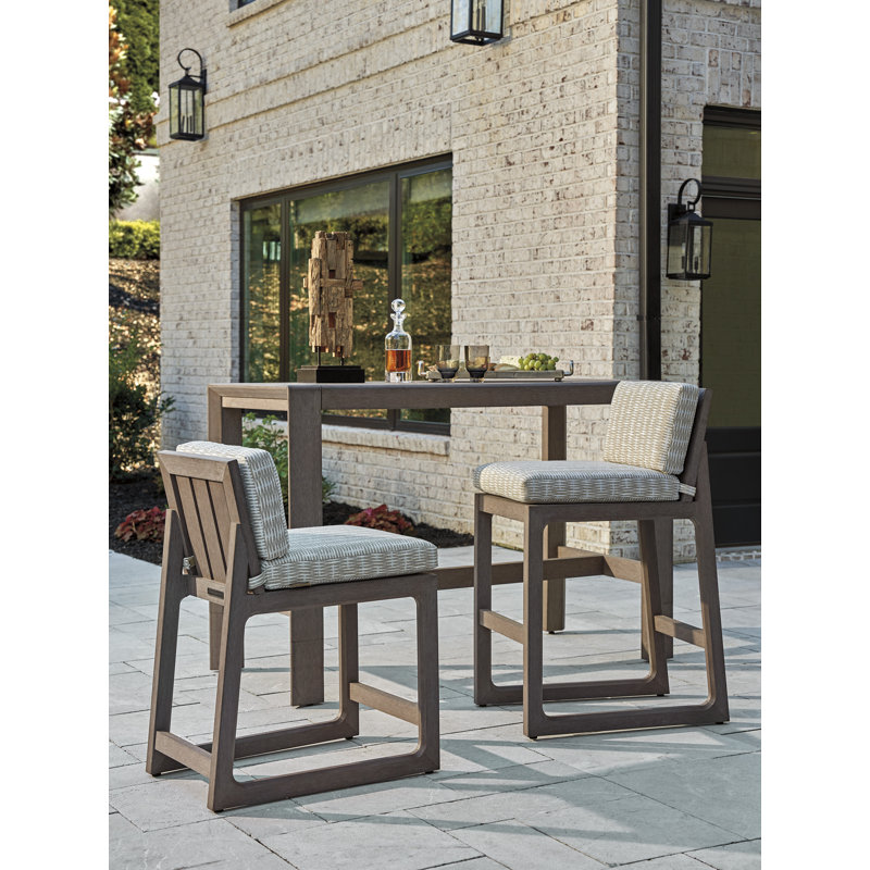 Taupe-Gray Teak Outdoor Bar Stool with Cushioned Seat