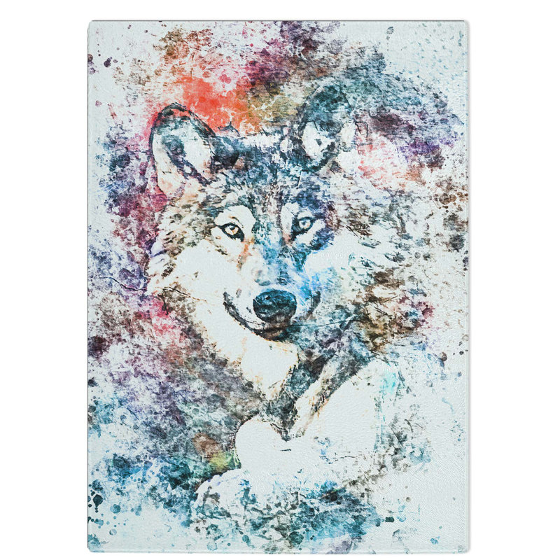 Tempered Glass Wolf in Abstract Chopping Board, 28.5 cm W x 39 cm L