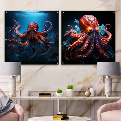 Cosmic Art Style Octopus - Ensemble de 2 verres muraux en acrylique