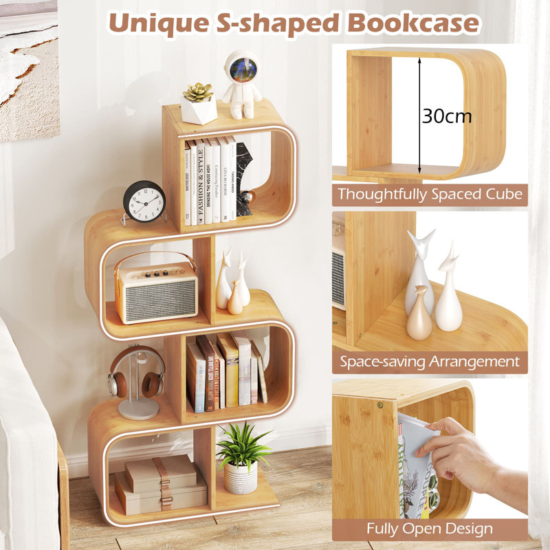 100cm H x 61cm W Bamboo / Rattan Geometric Bookcase, (4 Shelves) 134cm H x 61cm W x 23cm D