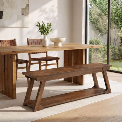 59-Inch Solid Wood Entryway Bench with Storage Shelf