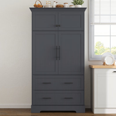 [Assembly Video Available] TOPMAX Farmhouse Freestanding 40''x18''x72.6'' Kitchen Pantry, 4 Doors Dining Storage Cabinet with Pull-out Trays, Drawers and Cake Pan Storage Organizer, Grey