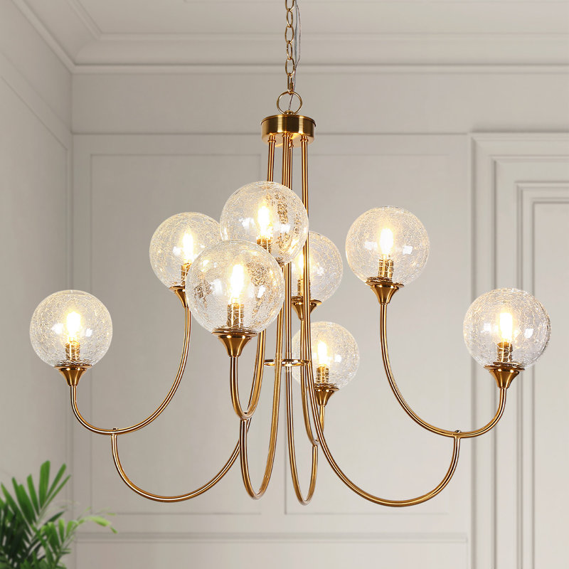 Jenavicia 36.6" W 8-Light Dimmable Metal Chandelier with Crackled Glass 