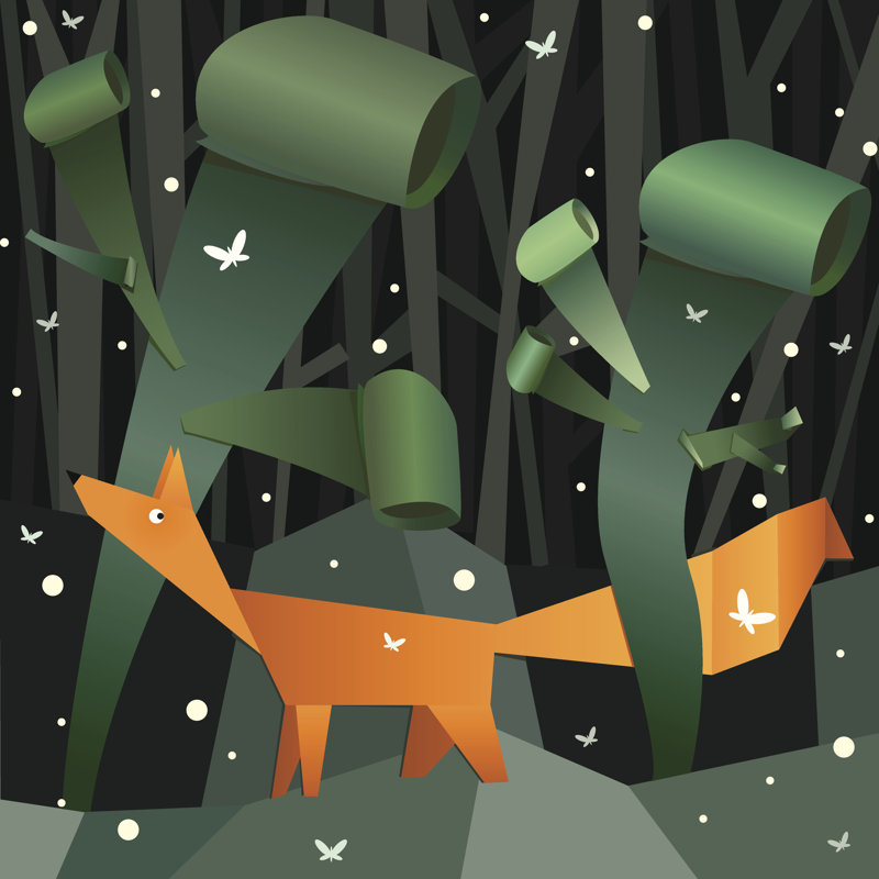 Marelle Paper Fox In Forest - Wrapped Canvas Print, 30cm H x 30cm W x 3.8cm D