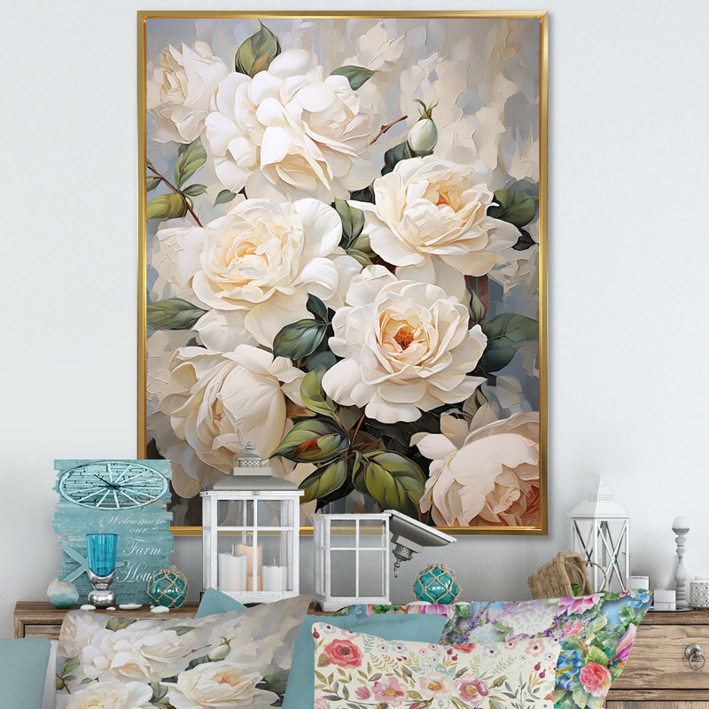 «Minimalisme», roses et passion I - roses, impressions sur toile, Cadre flottant doré, H 20 po x l 12 po