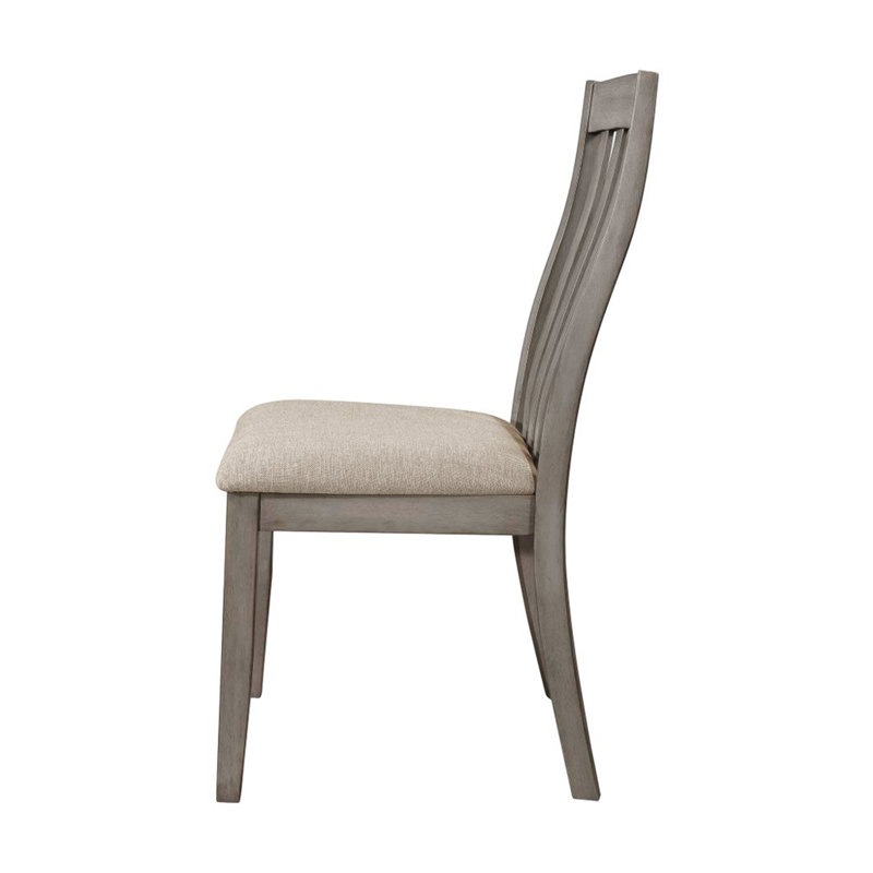 Gray Upholstered High Slat Back Wood Side Chair Set