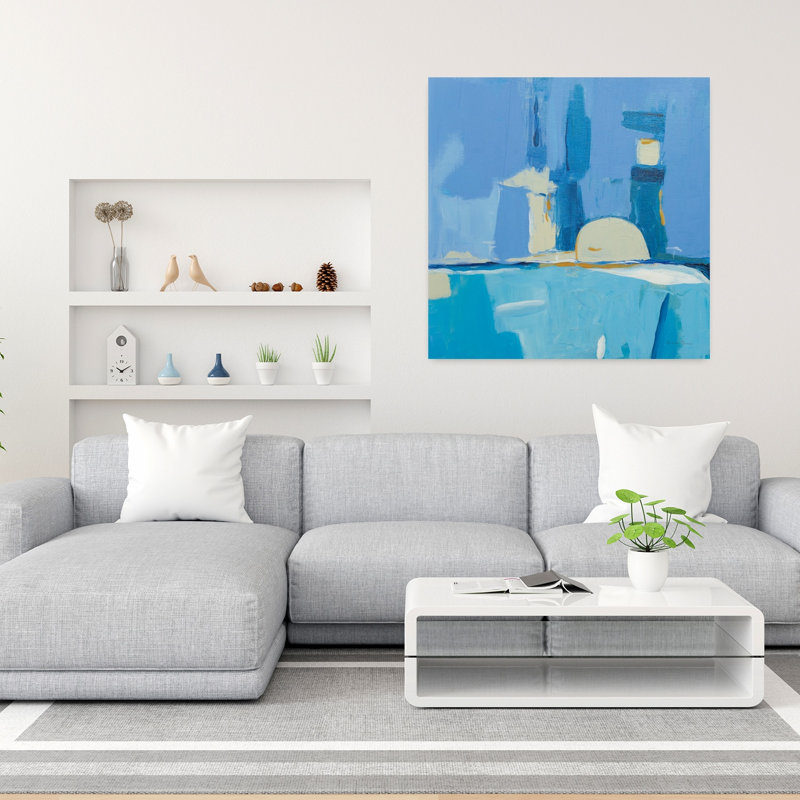 Bleu contemporain avec art abstrait bleu, H 36 po x l 36 po