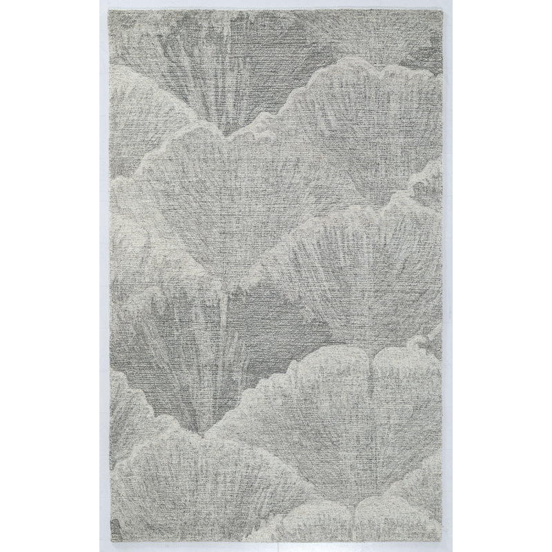 Gingko Hand Tufted Gray Area Rug, Rectangle 5' x 8'