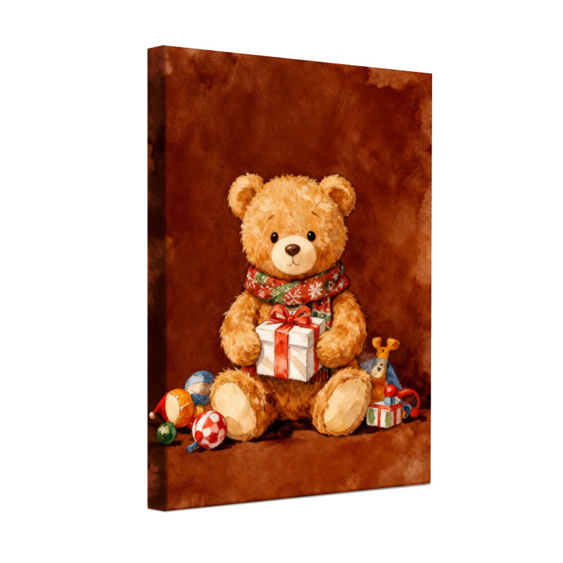 Ours en peluche de Noël tenant un cadeau avec des décorations de Noël