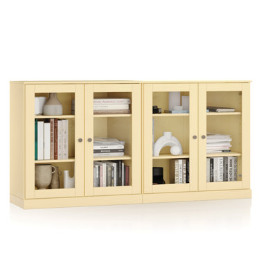100% Solid Wood 64" Sideboard with Frosted Glass Doors, 4-Drawers