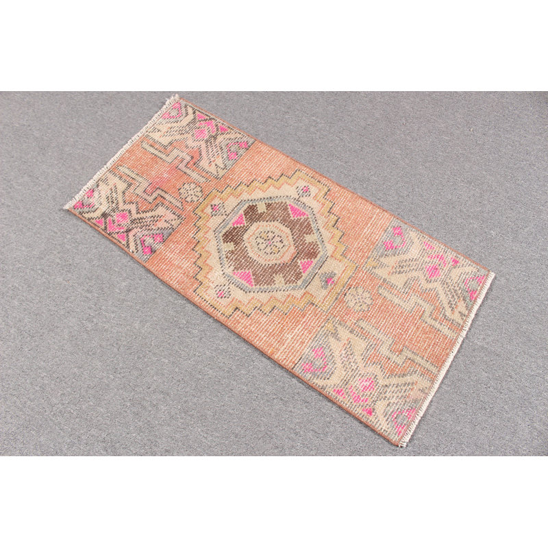 Tapis vintage rétro Oushak turc idéal pour le vestibule avec un matériau lavable doux dans des tons orange vif