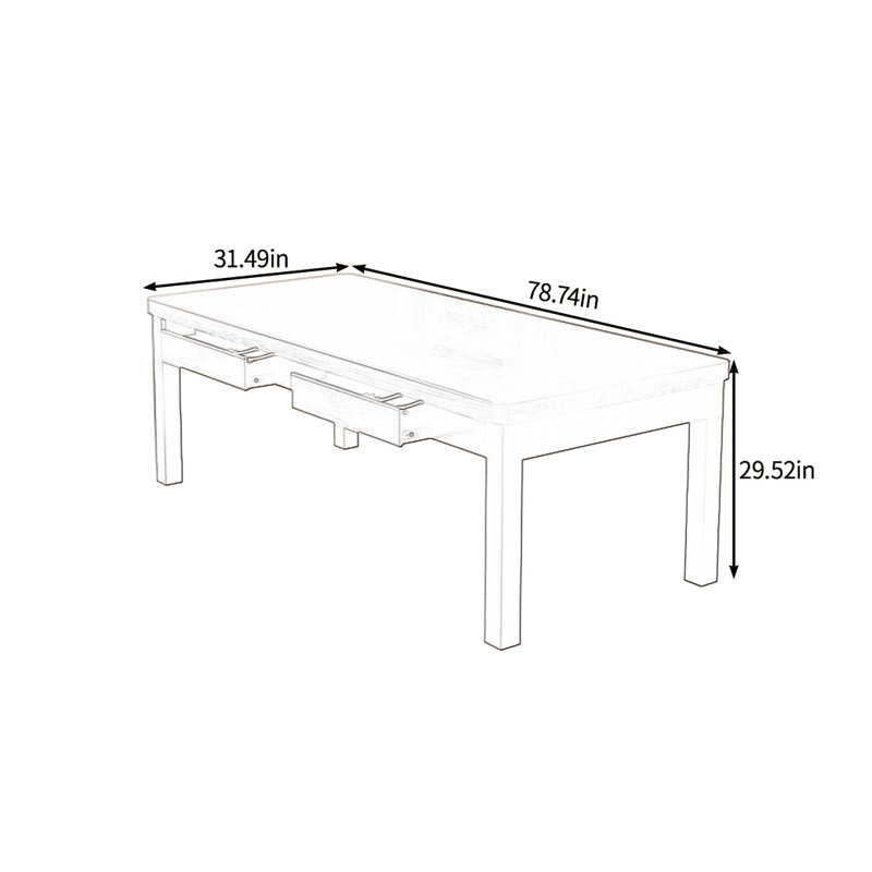 Table de salle à manger multifonctionnelle en bois massif, H 29,52 po x L 78,74 po x l 31,49 po