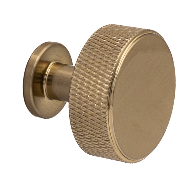 Kent Knurled 1-3/8" Satin Brass Round Knob, Satin Brass, 1.38"